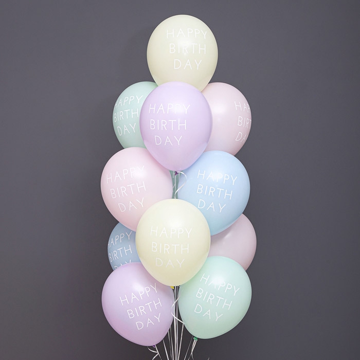 [헬륨부케] 생일풍선 캐피탈레터 파스텔메이트혼합 12개묶음