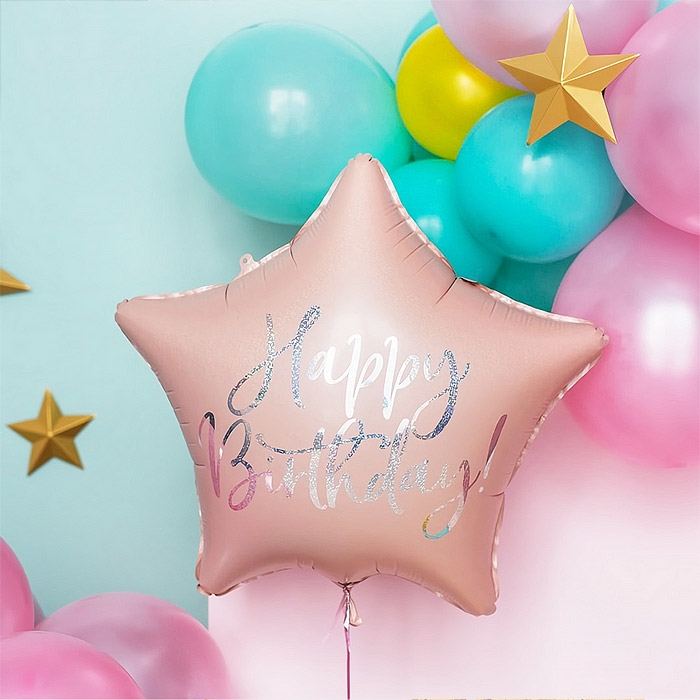 [헬륨풍선] 은박 생일별 핑크 40cm