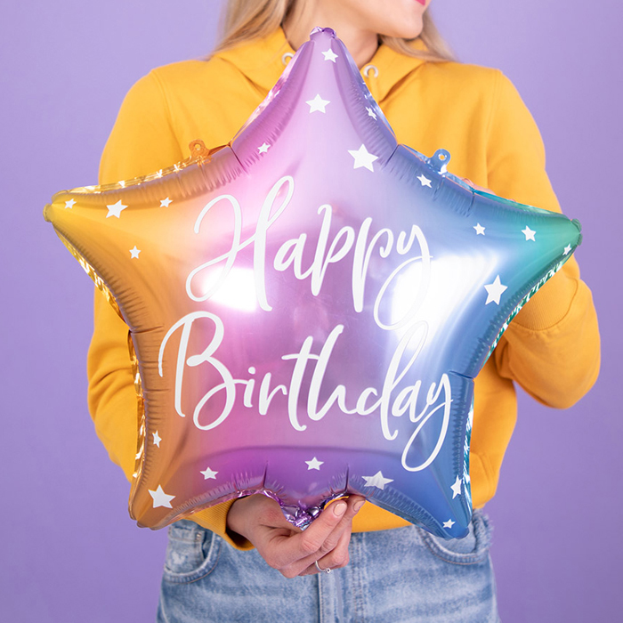 [헬륨풍선] 은박 생일별 레인보우 40cm