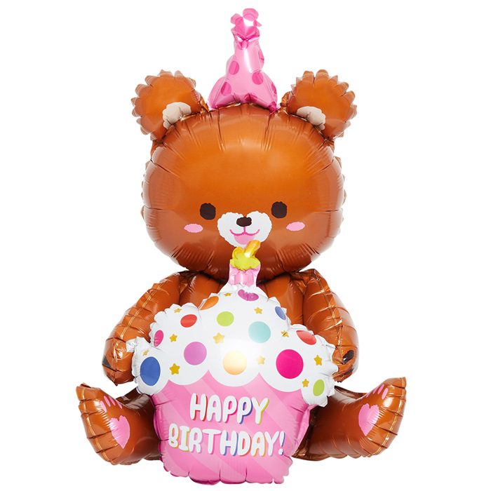은박풍선 스탠딩에어벌룬 생일곰 [브라운]