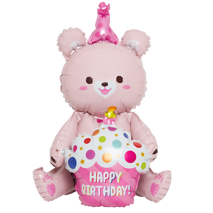 은박풍선 스탠딩에어벌룬 생일곰 [핑크]