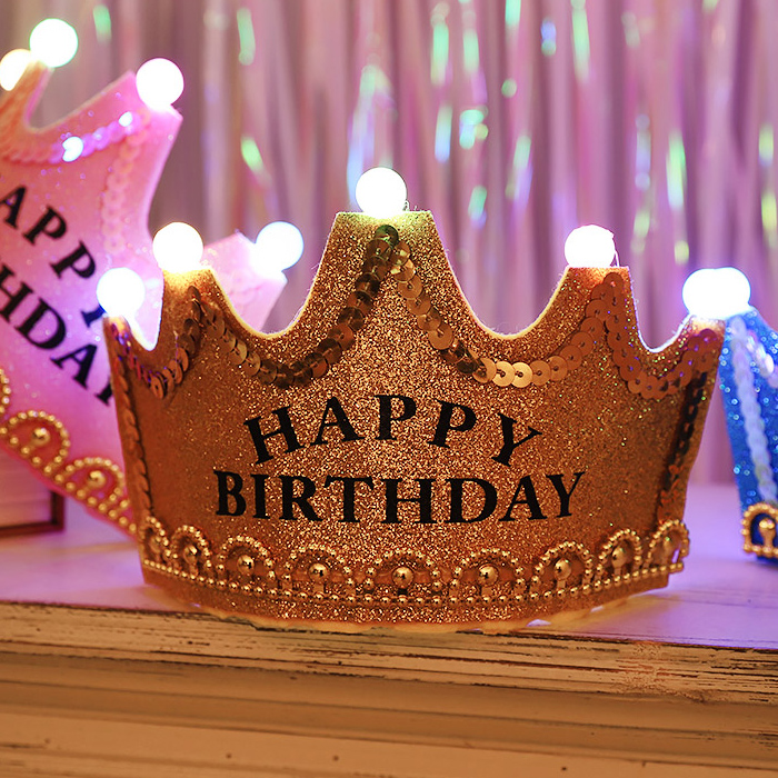 LED 글리터 생일왕관 [글리터골드]