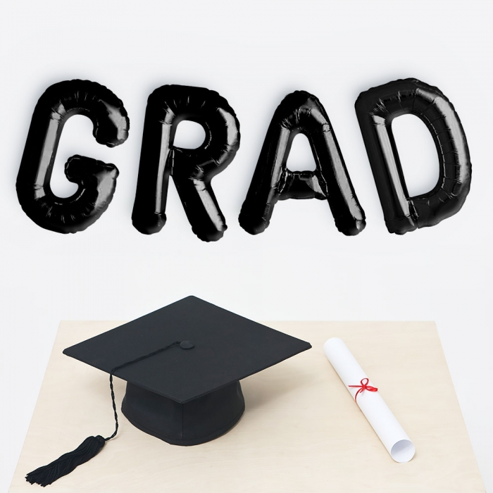 졸업은박 알파벳 소형 GRAD 블랙세트