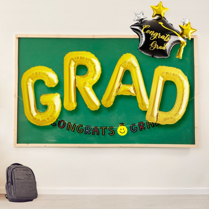 졸업 은박 알파벳 중형 GRAD 골드세트