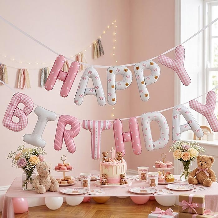 은박풍선세트 - HAPPY BIRTHDAY [핑크베어]