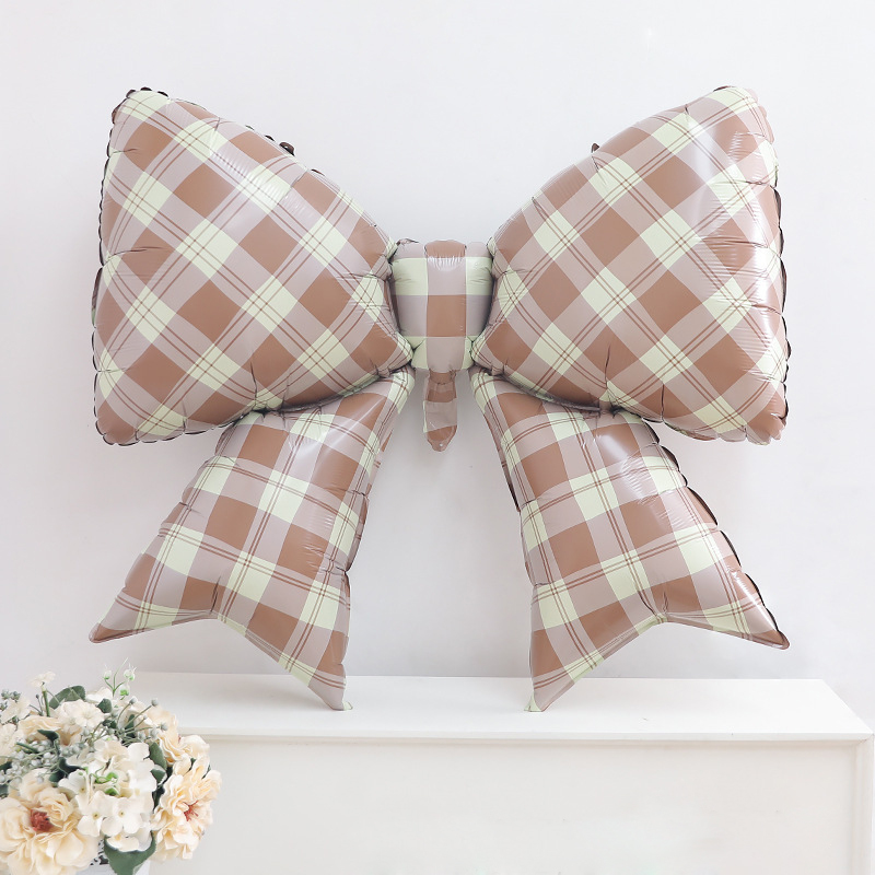 은박 리본풍선 75cm [체크 라떼]