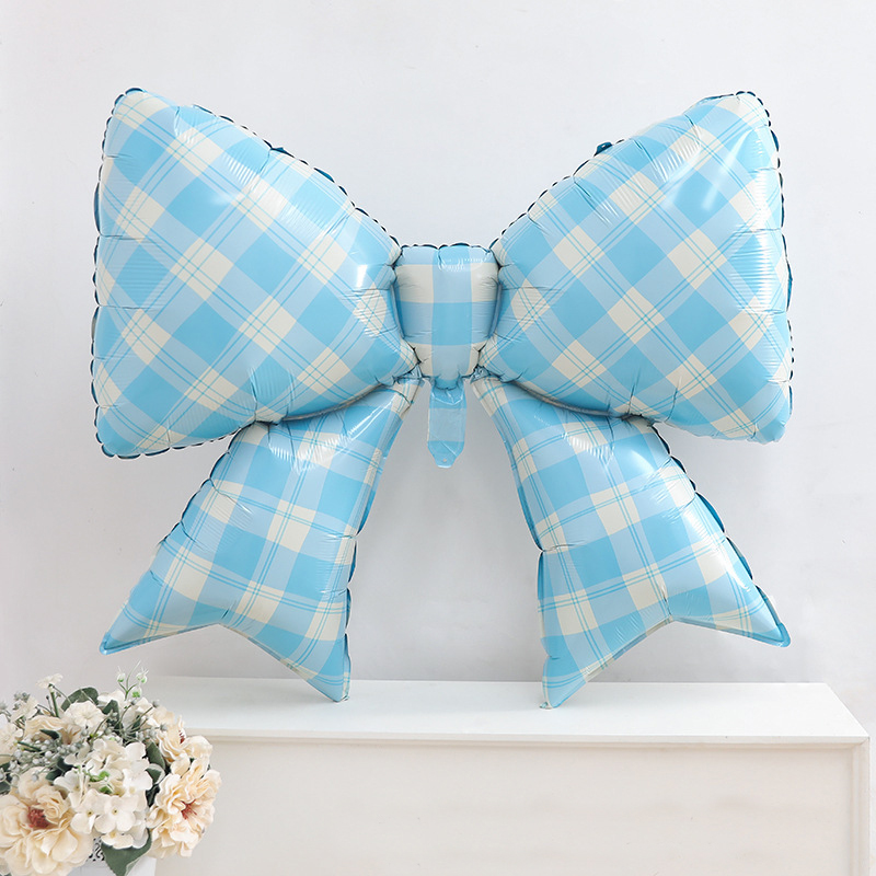 은박 리본풍선 75cm [체크 블루]