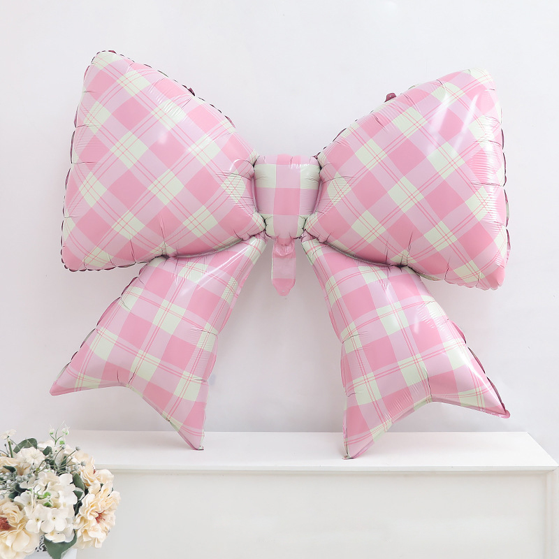 은박 리본풍선 75cm [체크 핑크]