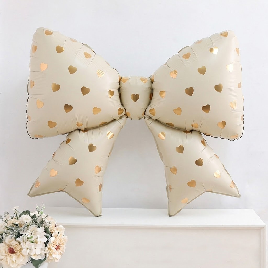 은박 리본풍선 75cm [하트도트 크림]