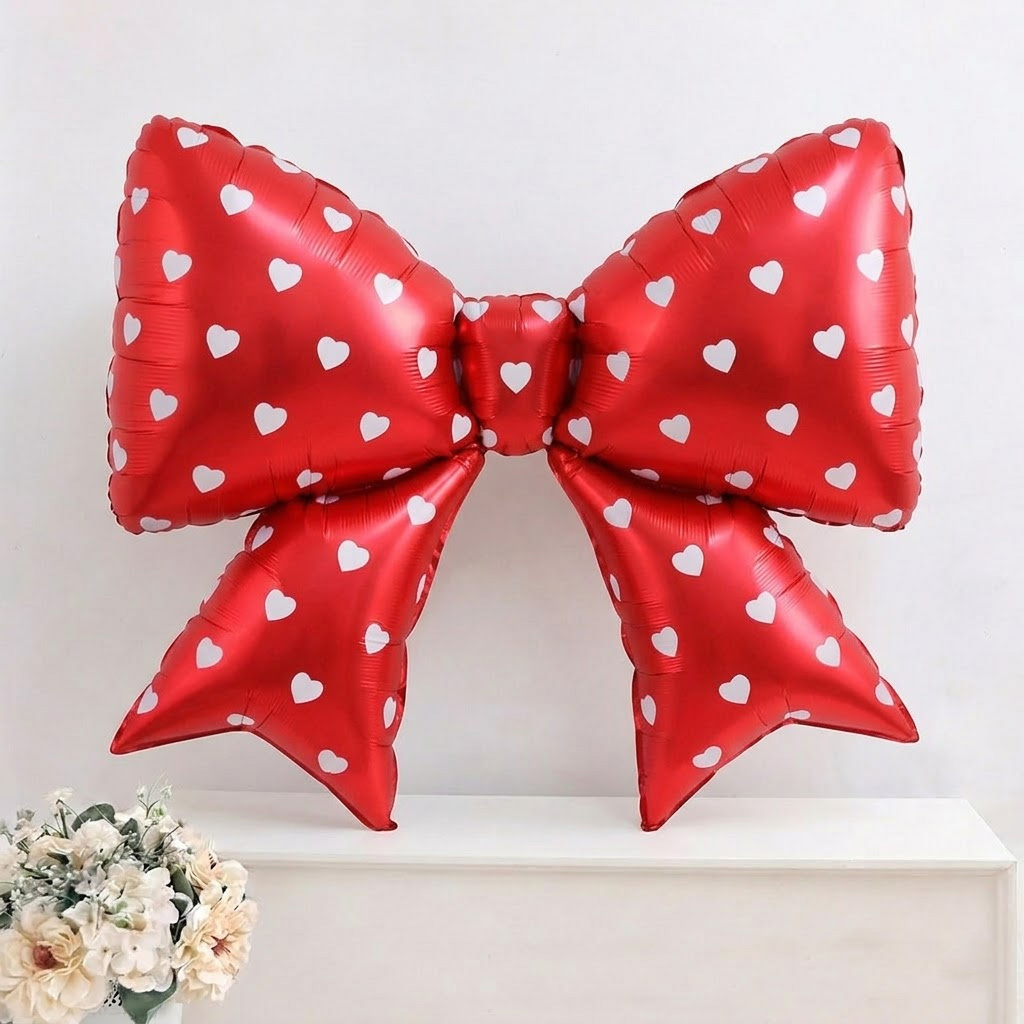 은박 리본풍선 75cm [하트도트 레드]