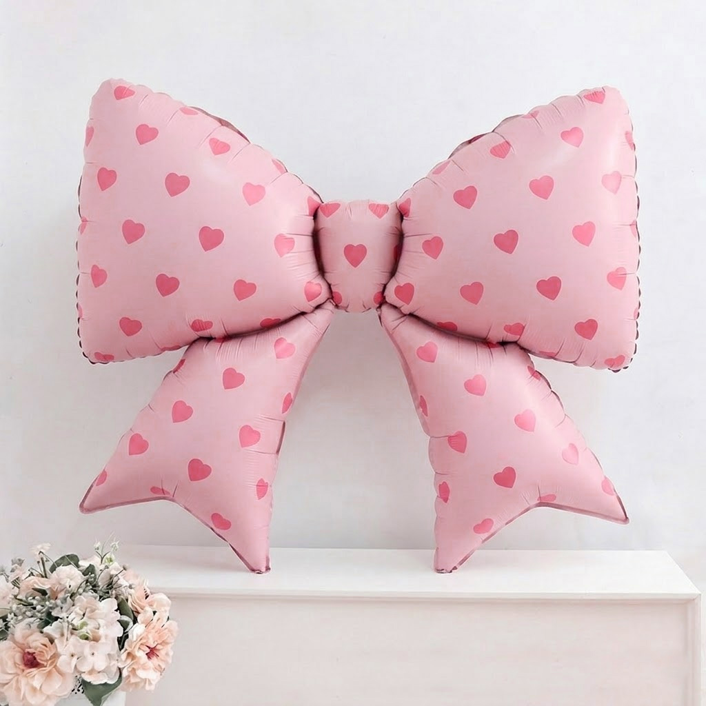 은박 리본풍선 75cm [하트도트 핑크]