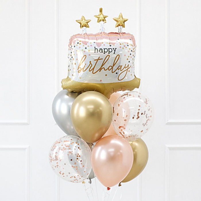 [헬륨부케]컨페티 생일케익풍선 묶음