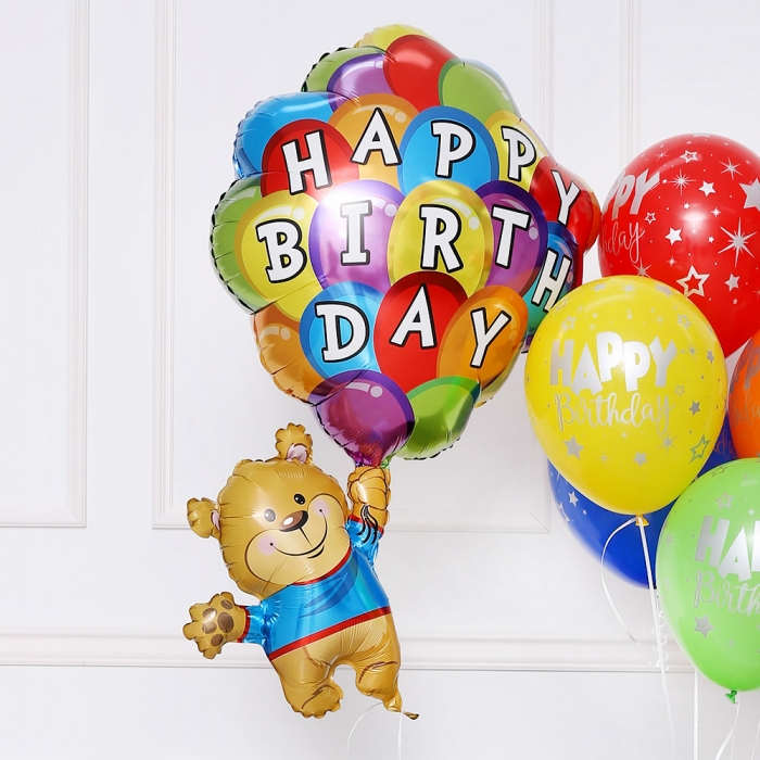 [헬륨풍선] 은박헬륨 생일벌룬베어 42인치