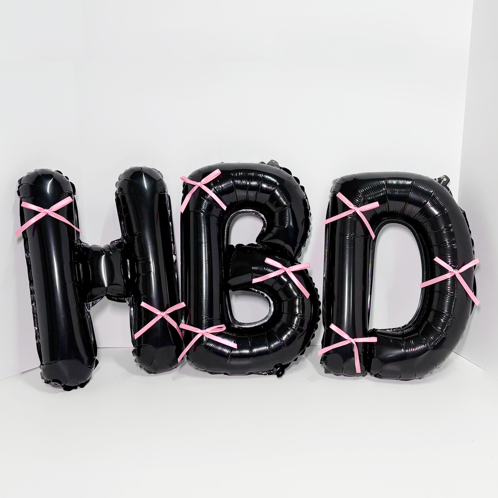 은박 HBD 풍선 리본 세트 [블랙]