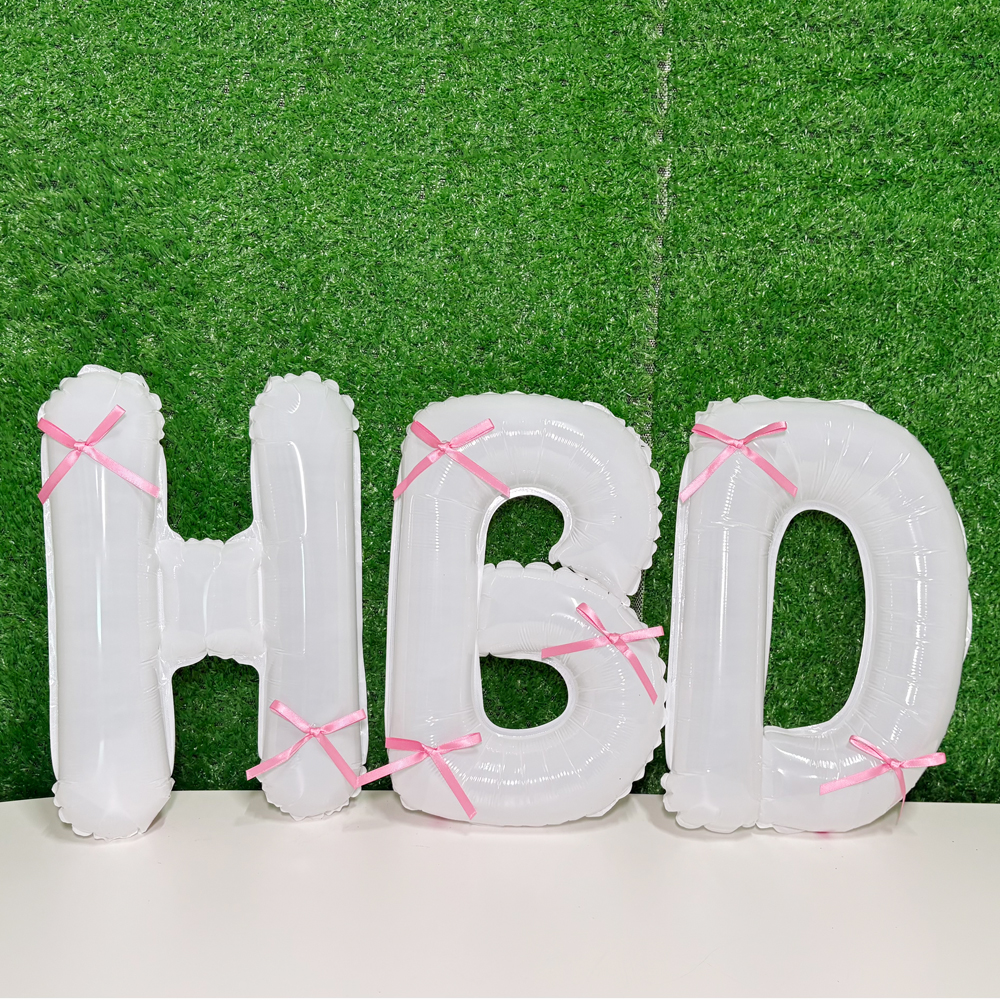 은박 HBD 풍선 리본 세트 [화이트]